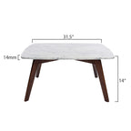 Square Marble Top Coffee Table with Elm Wood Legs – White & Walnut, Mid-Century Modern Style
