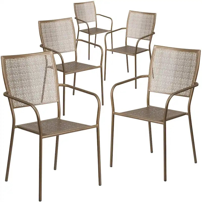 5 Pack Indoor-Outdoor Steel Patio Arm Chair with Square Back