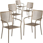5 Pack Indoor-Outdoor Steel Patio Arm Chair with Square Back