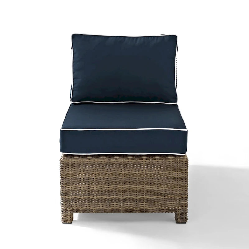 Crosley Bradenton Outdoor Wicker Sectional Center Chair with Navy Cushions - 25 W x 31.5 D x 32.5 H