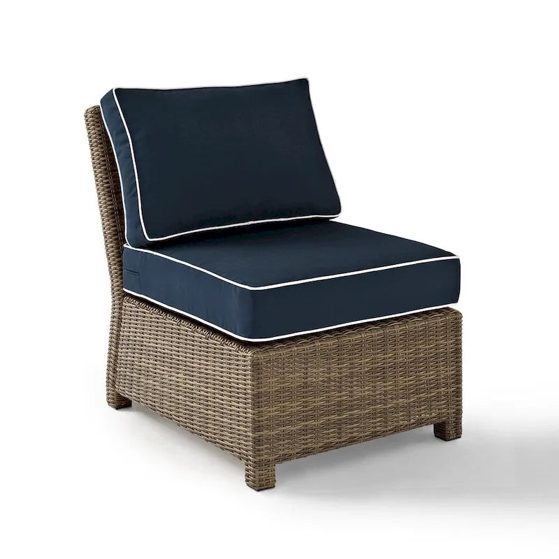 Crosley Bradenton Outdoor Wicker Sectional Center Chair with Navy Cushions - 25 W x 31.5 D x 32.5 H