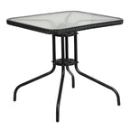 Square Tempered Glass Indoor/Outdoor Bistro Table with Rattan Edging - 28W x 28D x 28H