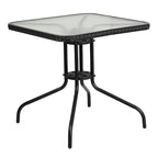 Square Tempered Glass Indoor/Outdoor Bistro Table with Rattan Edging - 28W x 28D x 28H