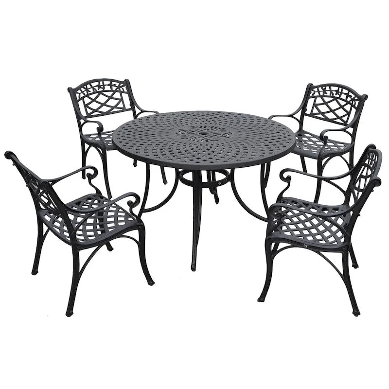 Crosley Sedona 46 Five Piece Cast Aluminum Outdoor Dining Set with Arm Chairs in Black Finish - N/A