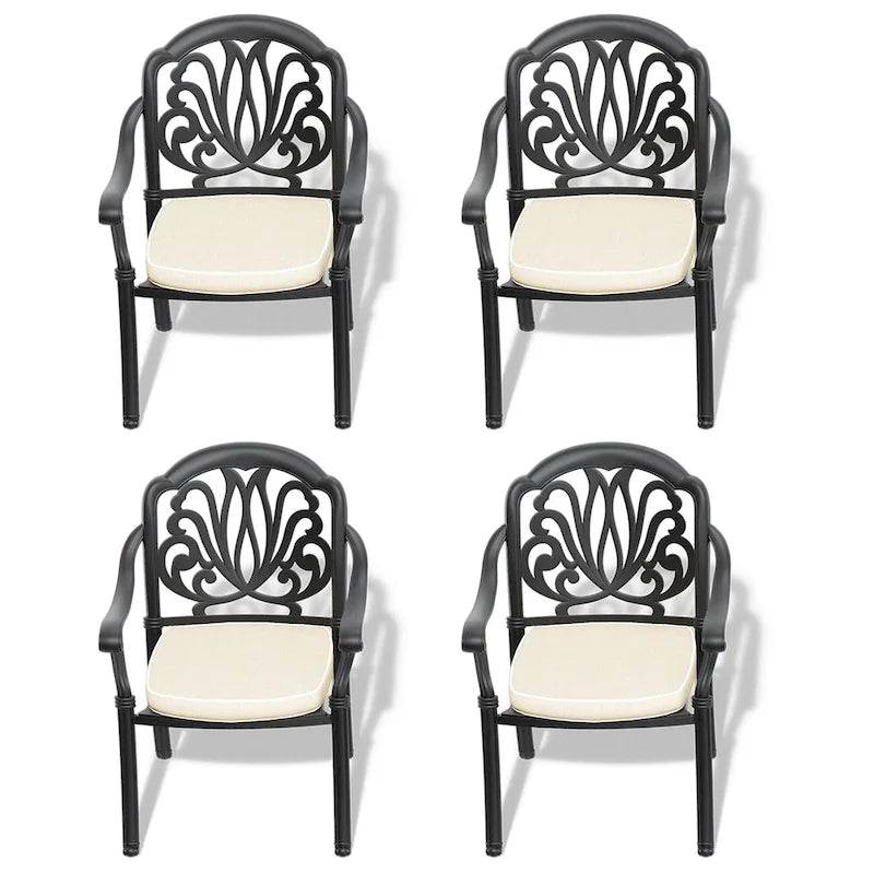 Stacking Patio Dining Armchair with Cushion In Random Colors (Set of 4)