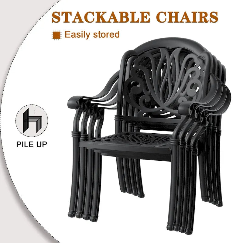 Stacking Patio Dining Armchair with Cushion In Random Colors (Set of 4)