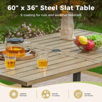 MAISON ARTS Patio Dining Set 6 Pieces with 1 Rectangle Teak Color Table, 2 Swivel Chairs, 2 Stackable Chairs and 1 Bench