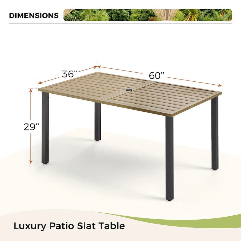 MAISON ARTS Patio Dining Set 6 Pieces with 1 Rectangle Teak Color Table, 2 Swivel Chairs, 2 Stackable Chairs and 1 Bench