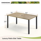 MAISON ARTS Patio Dining Set 6 Pieces with 1 Rectangle Teak Color Table, 2 Swivel Chairs, 2 Stackable Chairs and 1 Bench