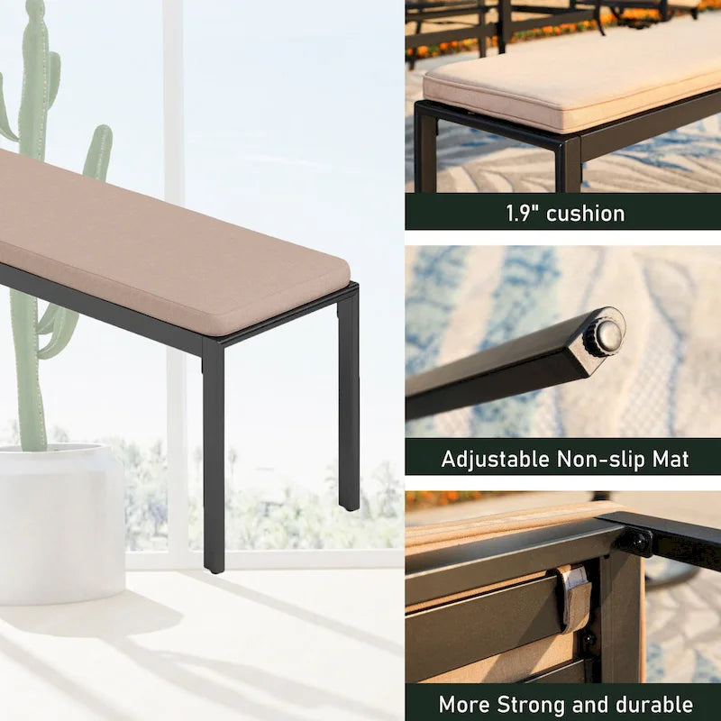 MAISON ARTS Patio Dining Set 6 Pieces with 1 Rectangle Teak Color Table, 2 Swivel Chairs, 2 Stackable Chairs and 1 Bench