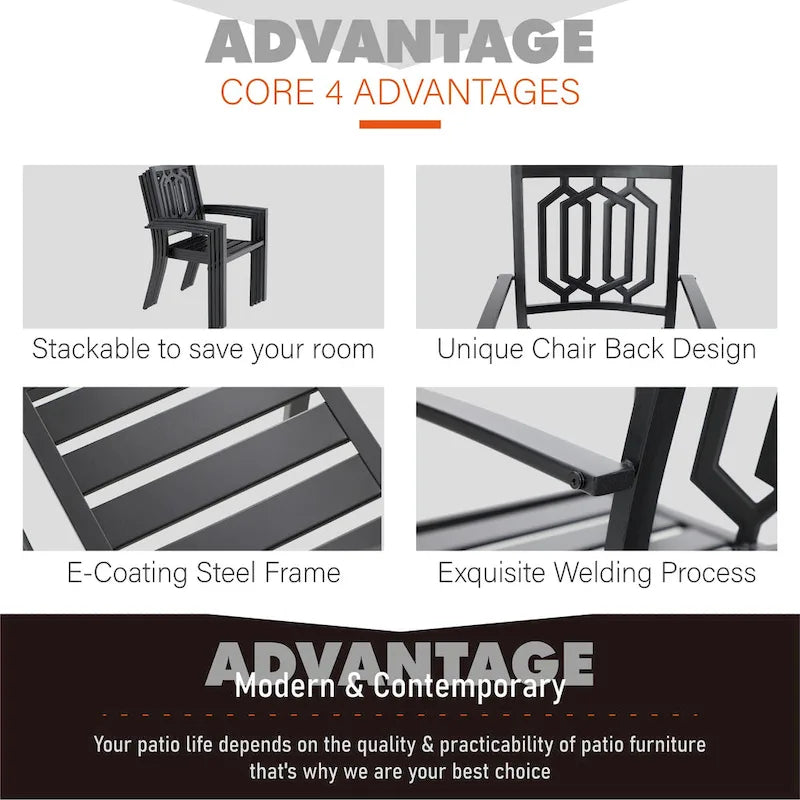 MAISON ARTS Patio Dining Set 6 Pieces with 1 Rectangle Teak Color Table, 2 Swivel Chairs, 2 Stackable Chairs and 1 Bench