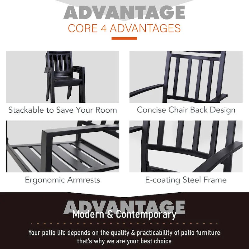 MAISON ARTS Patio Dining Set 6 Pieces with 1 Rectangle Teak Color Table, 2 Swivel Chairs, 2 Stackable Chairs and 1 Bench