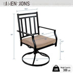 MAISON ARTS Patio Dining Set 6 Pieces with 1 Rectangle Teak Color Table, 2 Swivel Chairs, 2 Stackable Chairs and 1 Bench