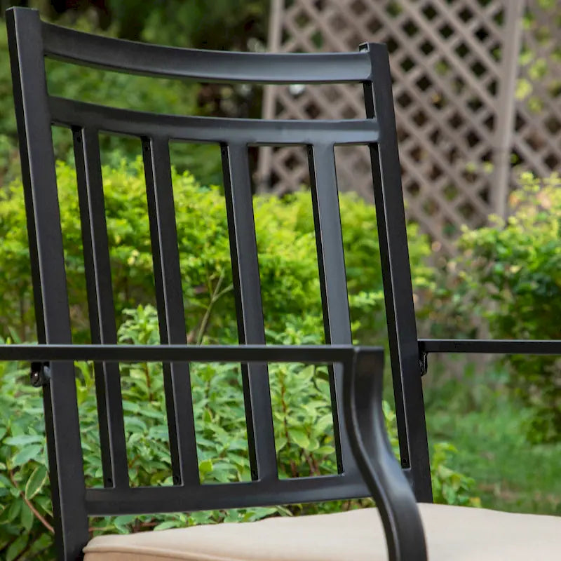 MAISON ARTS Patio Dining Set 6 Pieces with 1 Rectangle Teak Color Table, 2 Swivel Chairs, 2 Stackable Chairs and 1 Bench