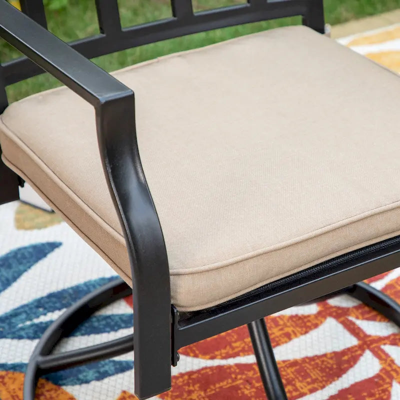 MAISON ARTS Patio Dining Set 6 Pieces with 1 Rectangle Teak Color Table, 2 Swivel Chairs, 2 Stackable Chairs and 1 Bench