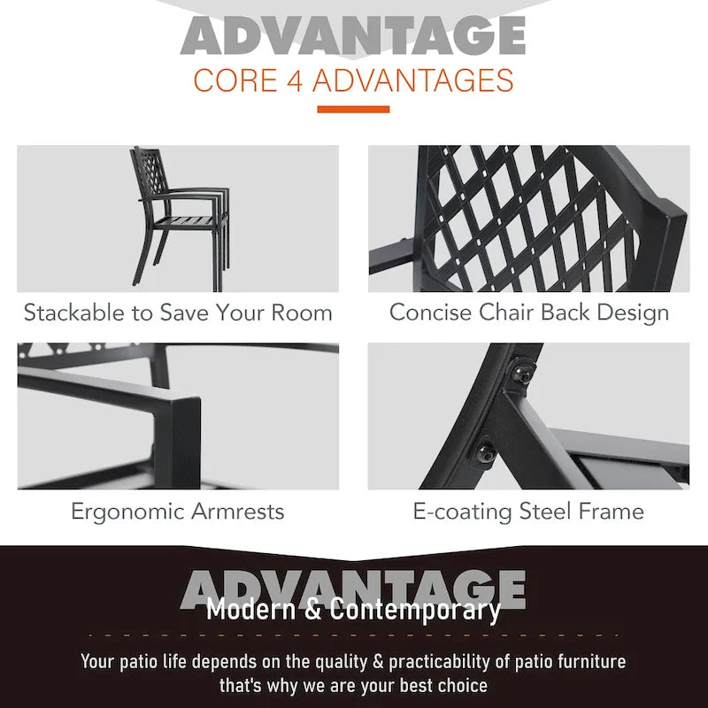 MAISON ARTS Patio Dining Set 6 Pieces with 1 Rectangle Teak Color Table, 2 Swivel Chairs, 2 Stackable Chairs and 1 Bench