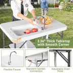 HDPE Rectangular Folding Portable Outdoor Fish Killing Table with Sink Faucet - N/A
