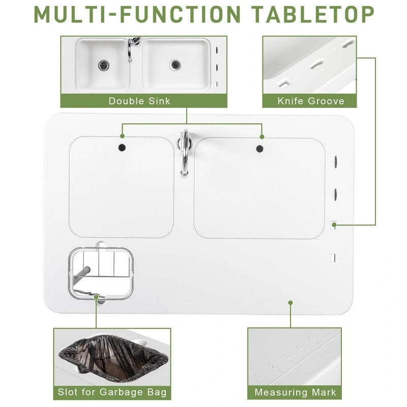 HDPE Rectangular Folding Portable Outdoor Fish Killing Table with Sink Faucet - N/A