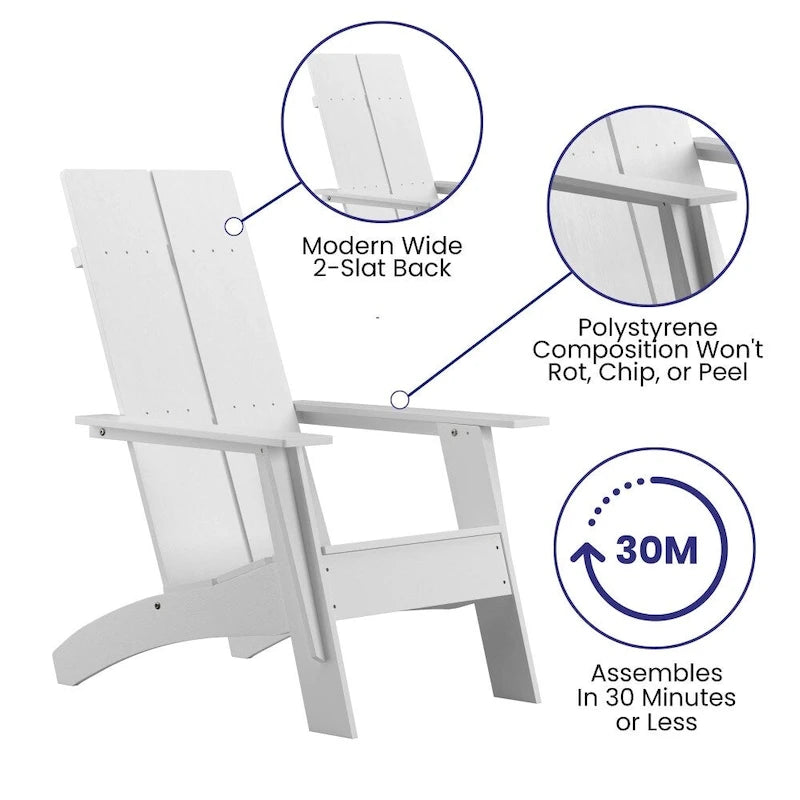 Modern Dual Slat Back Adirondack Style Chairs, Set of 2