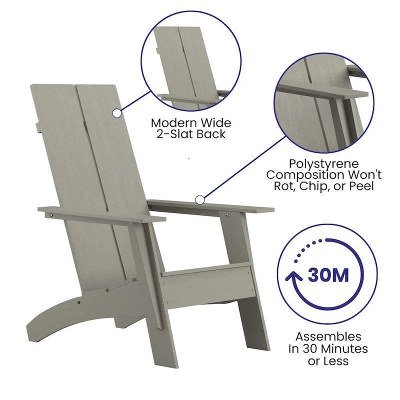 Modern Dual Slat Back Adirondack Style Chairs, Set of 2