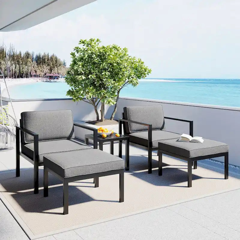 Clihome Aluminum Patio 5-Pcs Alloy Conversation Set Sofa Set