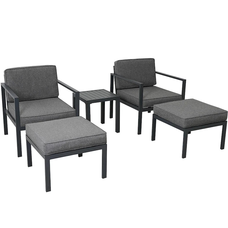 Clihome Aluminum Patio 5-Pcs Alloy Conversation Set Sofa Set