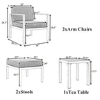 Clihome Aluminum Patio 5-Pcs Alloy Conversation Set Sofa Set