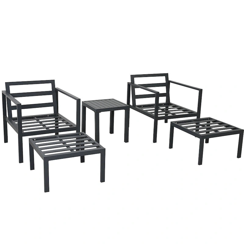 Clihome Aluminum Patio 5-Pcs Alloy Conversation Set Sofa Set