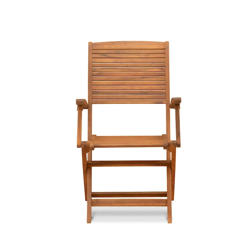 East West Furniture Patio Bistro Dining Set- a Outdoor Acacia Wood Table and Folding Arm Chairs, Natural Oil(Pieces Option)