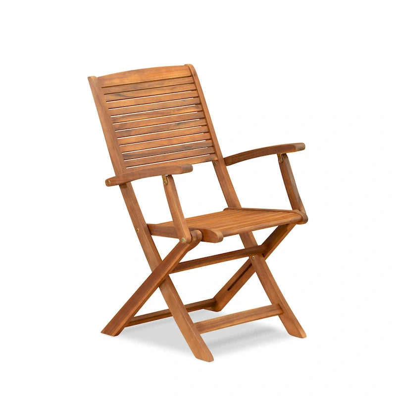 East West Furniture Patio Bistro Dining Set- a Outdoor Acacia Wood Table and Folding Arm Chairs, Natural Oil(Pieces Option)