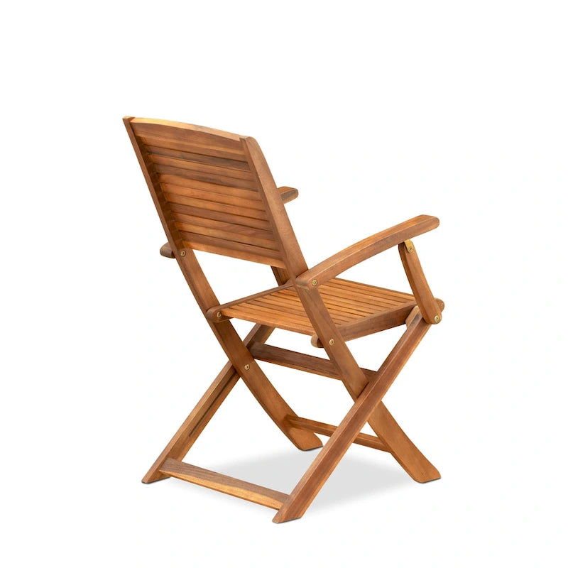 East West Furniture Patio Bistro Dining Set- a Outdoor Acacia Wood Table and Folding Arm Chairs, Natural Oil(Pieces Option)