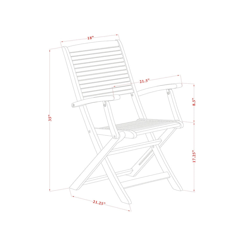 East West Furniture Patio Bistro Dining Set- a Outdoor Acacia Wood Table and Folding Arm Chairs, Natural Oil(Pieces Option)