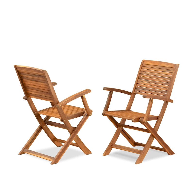 East West Furniture Patio Bistro Dining Set- a Outdoor Acacia Wood Table and Folding Arm Chairs, Natural Oil(Pieces Option)