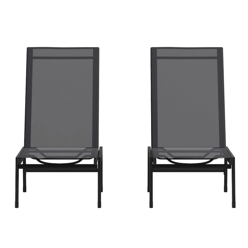 Set of 2 All-Weather Textilene Adjustable Chaise Lounge Chairs with Arms