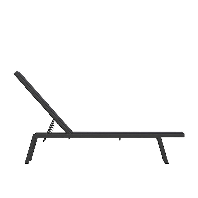 Set of 2 All-Weather Textilene Adjustable Chaise Lounge Chairs with Arms