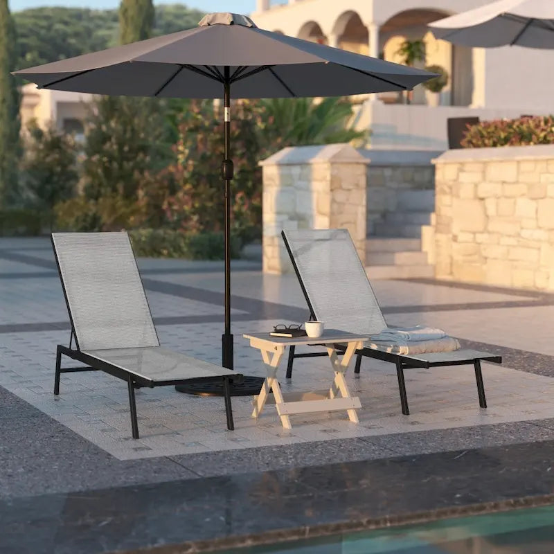 Set of 2 All-Weather Textilene Adjustable Chaise Lounge Chairs with Arms