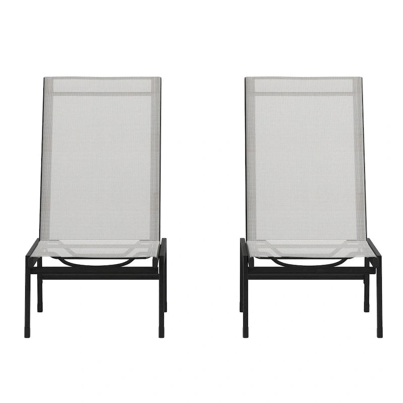 Set of 2 All-Weather Textilene Adjustable Chaise Lounge Chairs with Arms