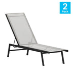 Set of 2 All-Weather Textilene Adjustable Chaise Lounge Chairs with Arms