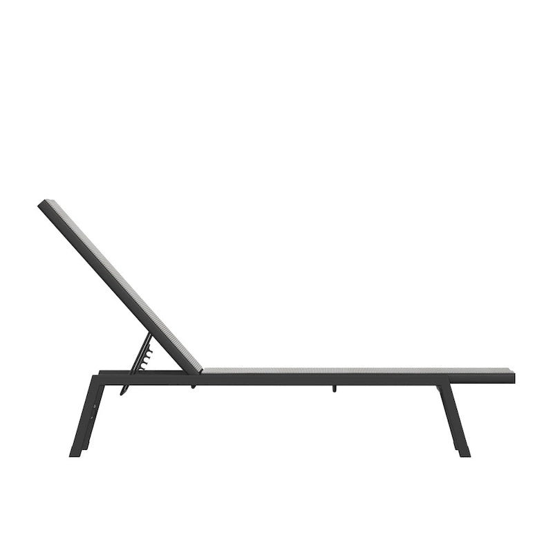 Set of 2 All-Weather Textilene Adjustable Chaise Lounge Chairs with Arms