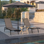 Set of 2 All-Weather Textilene Adjustable Chaise Lounge Chairs with Arms