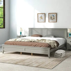 King Platform Bed Frame with Headboard & Footboard – White / Gray, Wood Slats, Single