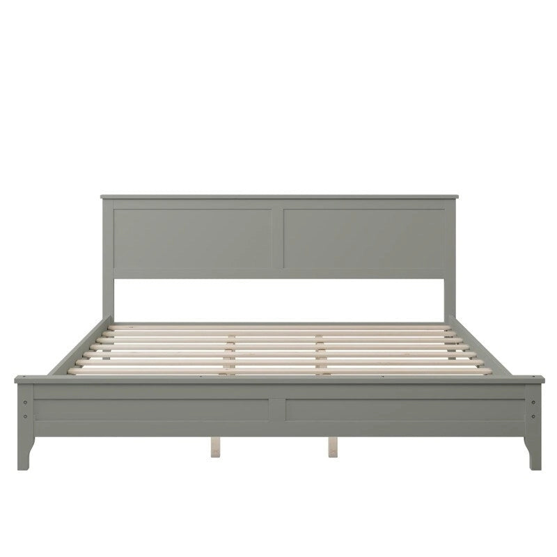 King Platform Bed Frame with Headboard & Footboard – White / Gray, Wood Slats, Single