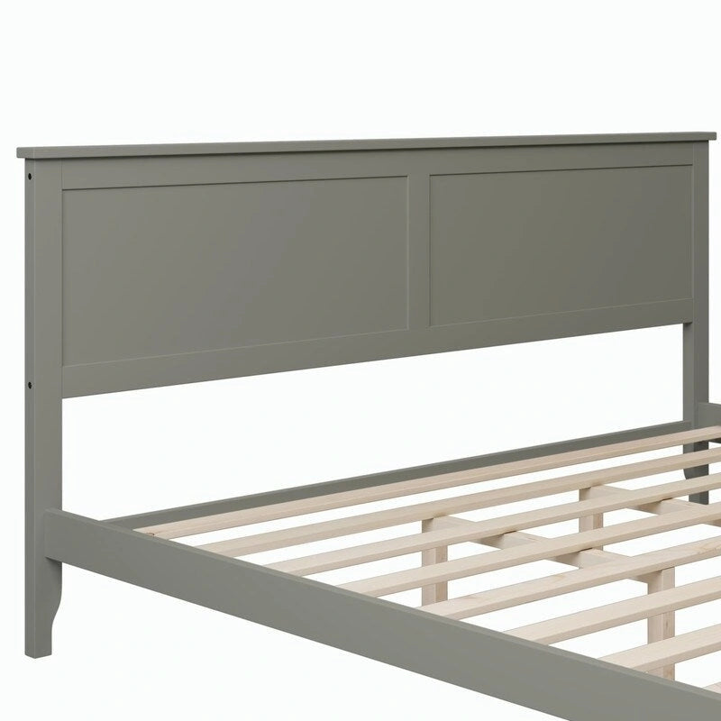 King Platform Bed Frame with Headboard & Footboard – White / Gray, Wood Slats, Single