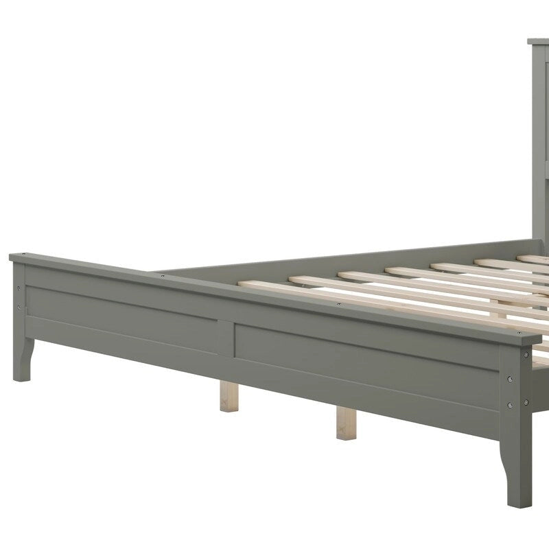King Platform Bed Frame with Headboard & Footboard – White / Gray, Wood Slats, Single