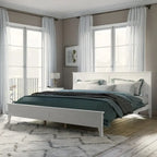 King Platform Bed Frame with Headboard & Footboard – White / Gray, Wood Slats, Single