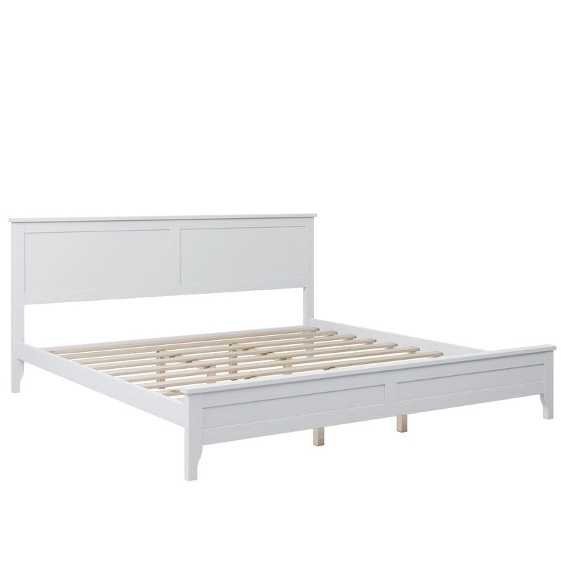 King Platform Bed Frame with Headboard & Footboard – White / Gray, Wood Slats, Single