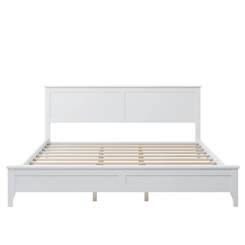 King Platform Bed Frame with Headboard & Footboard – White / Gray, Wood Slats, Single