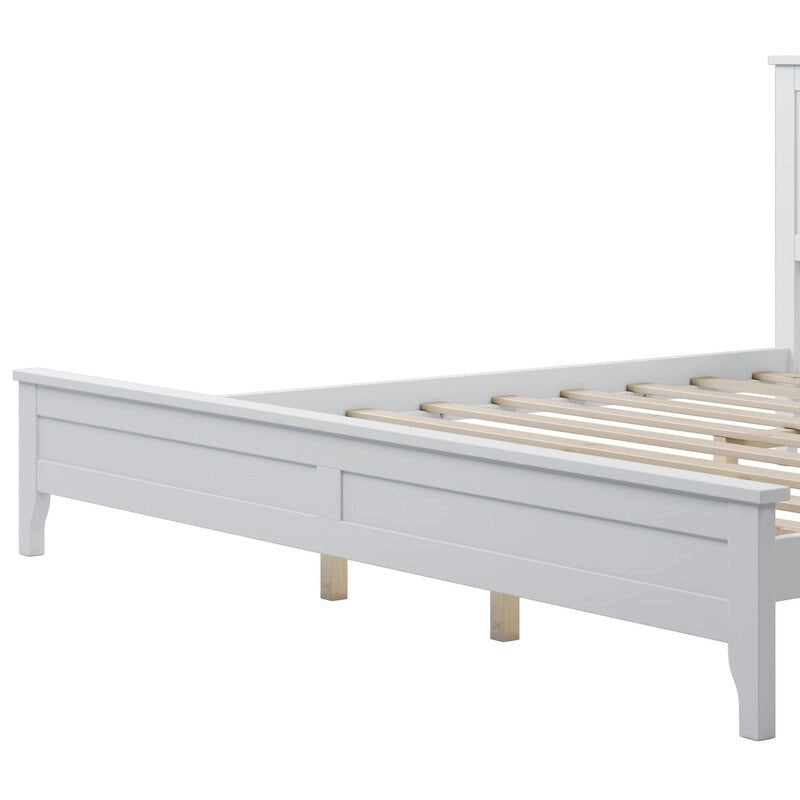 King Platform Bed Frame with Headboard & Footboard – White / Gray, Wood Slats, Single