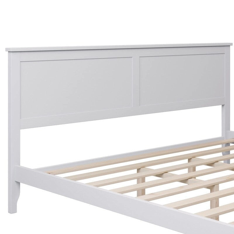 King Platform Bed Frame with Headboard & Footboard – White / Gray, Wood Slats, Single