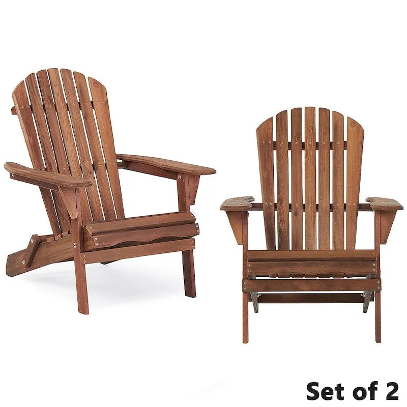 Classic Solid Wood Outdoor Patio Folding Adirondack Chair, Set of 2